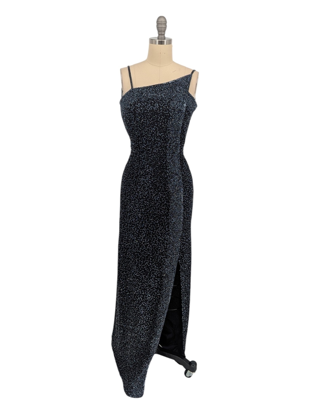 30347 Vintage Sean Collection Beaded Maxi Dress Black size XSmall formal prom